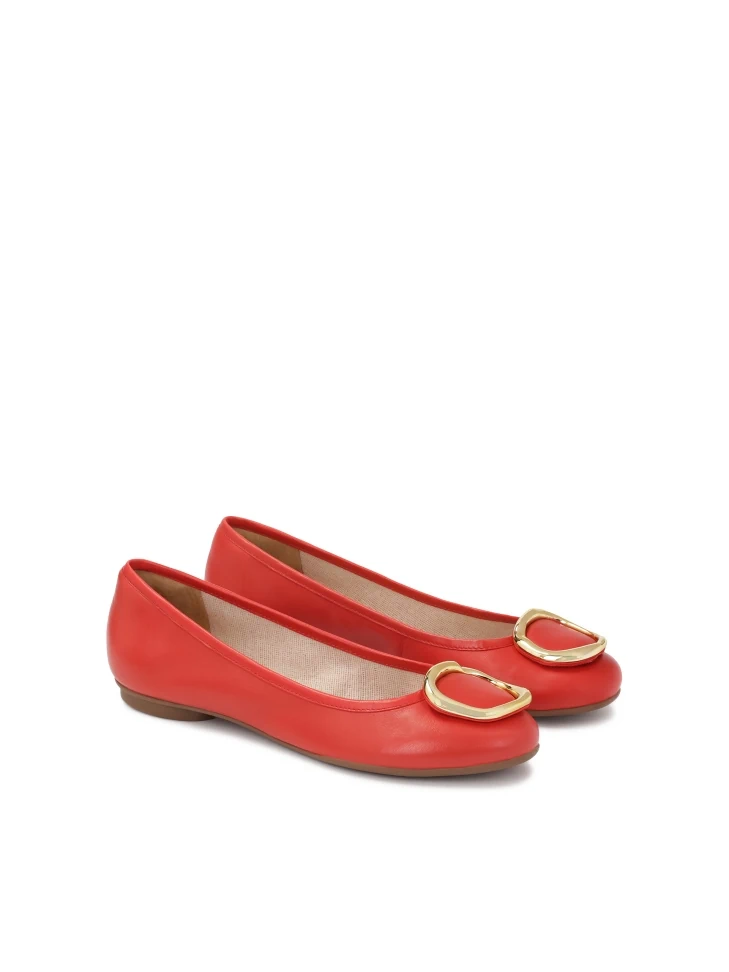 Kazar Red Leather Ballerinas With Metal Accents
