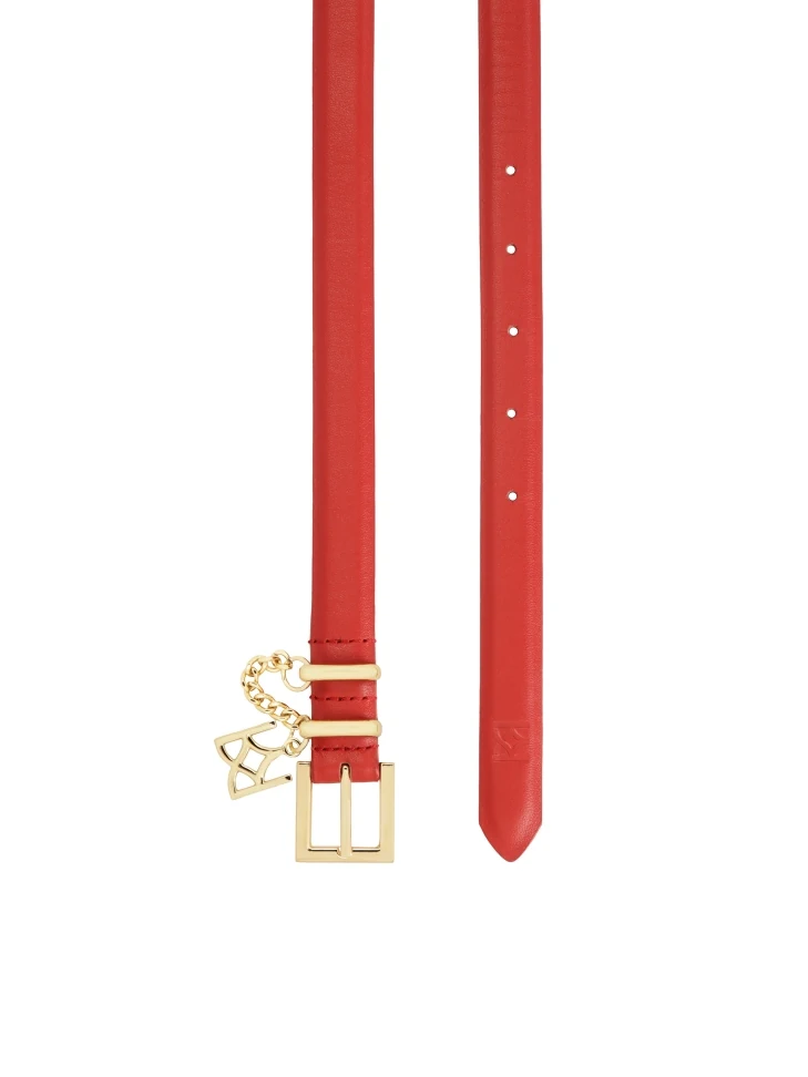 Kazar Red Narrow Belt With Chain