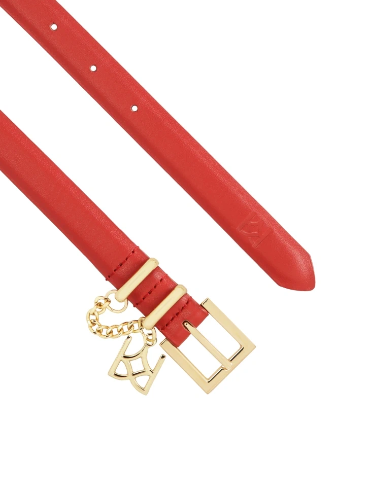 Kazar Red Narrow Belt With Chain