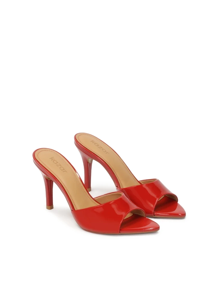 Kazar Red Patent Leather Heeled Mules