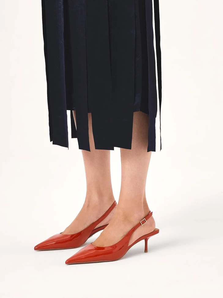 Kazar Red Patent Leather Pumps With Exposed Heel