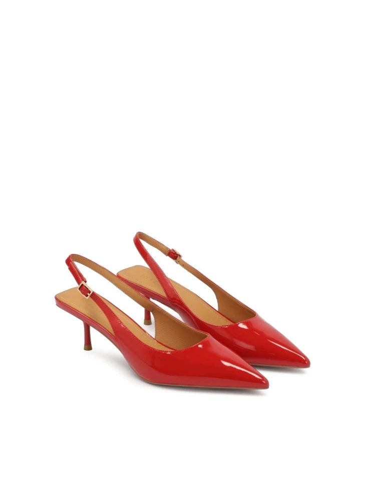Kazar Red Patent Leather Pumps With Exposed Heel