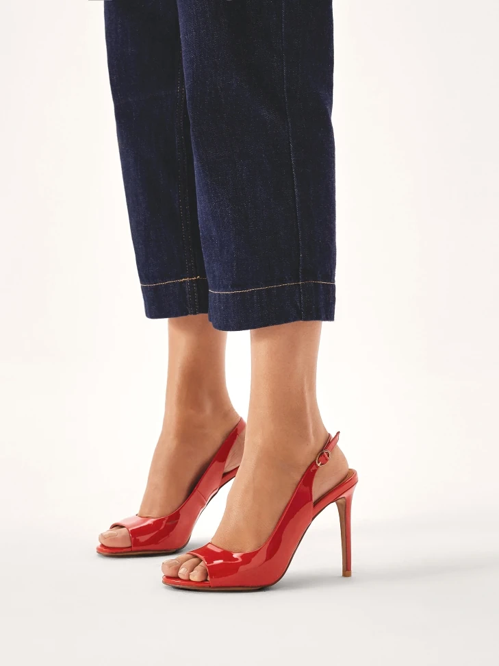 Kazar Red Patent Leather Sandals With Ankle Strap