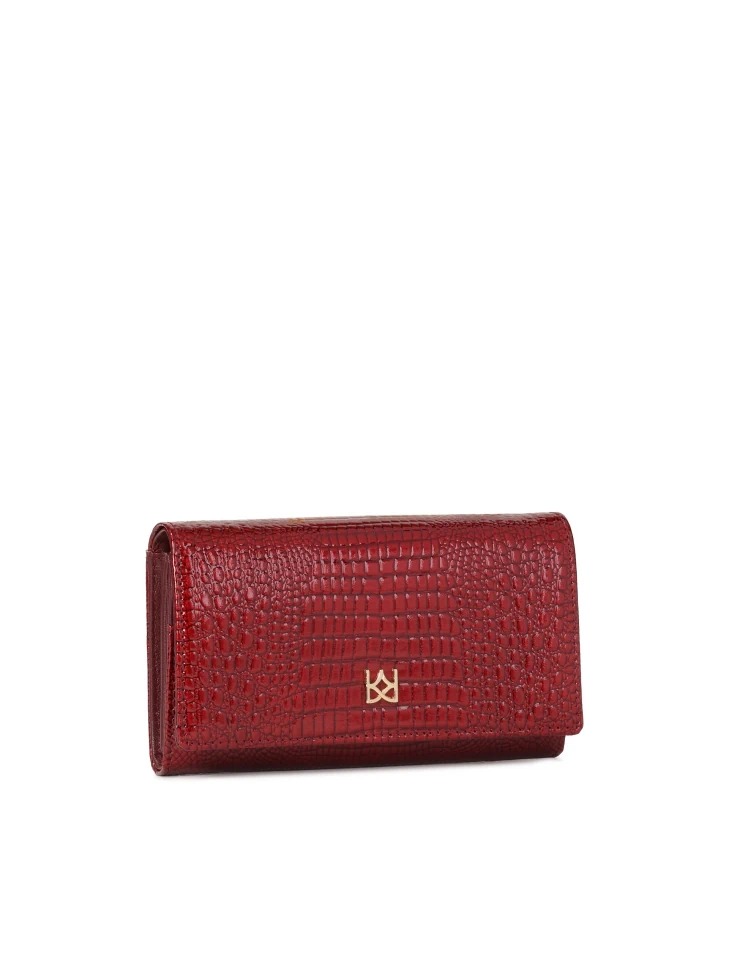 Kazar Red Patent Wallet With Embossed Pattern
