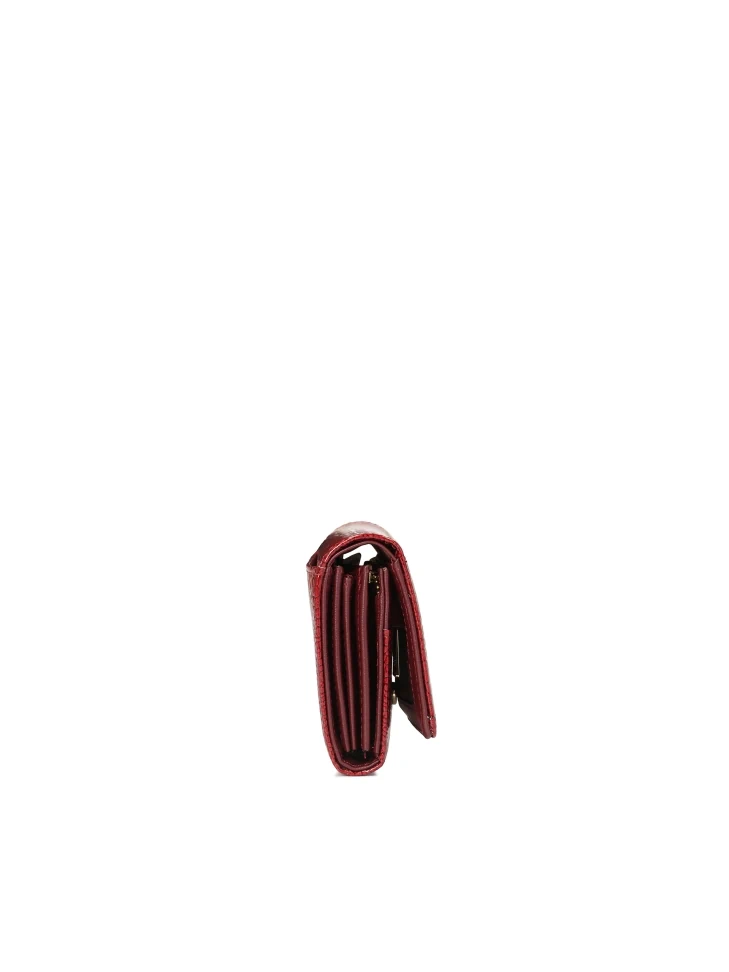 Kazar Red Patent Wallet With Embossed Pattern