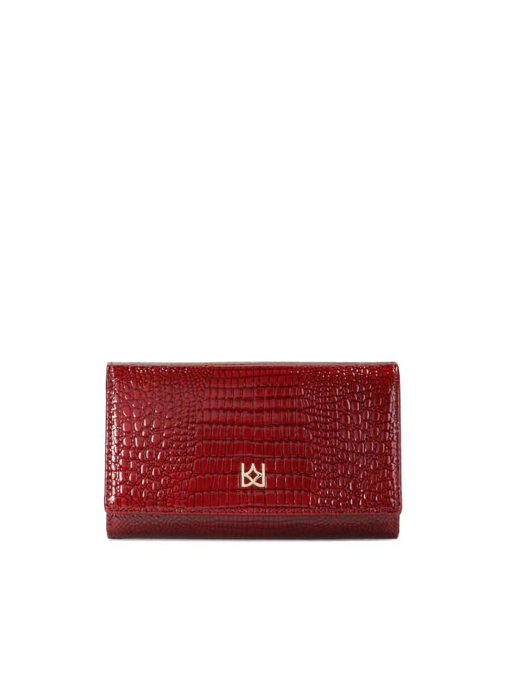 kazar Red patent wallet with embossed pattern