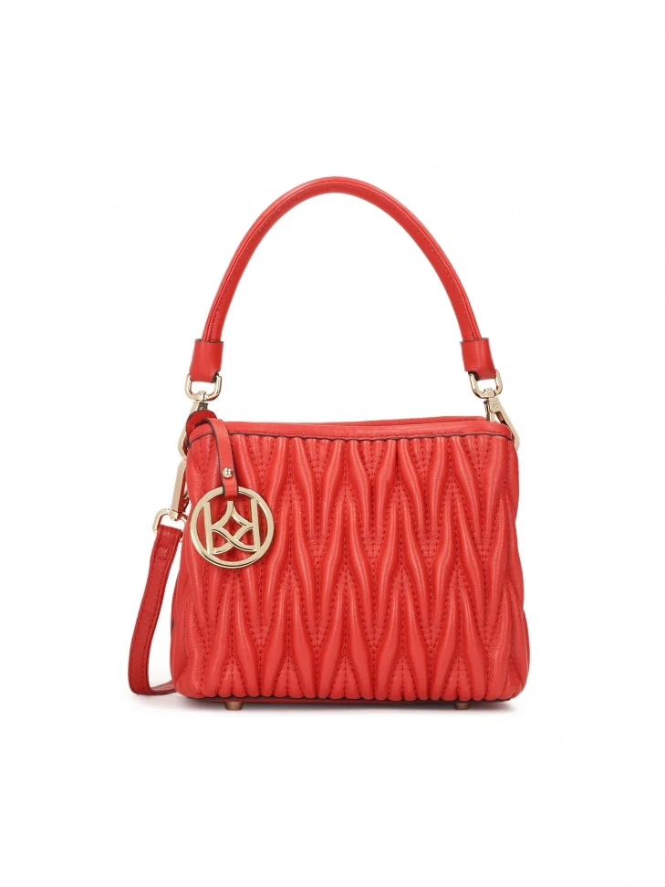 kazar Red quilted handbag with hand grip