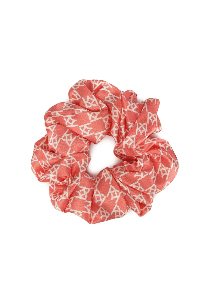 kazar Red scrunchie in white monograms