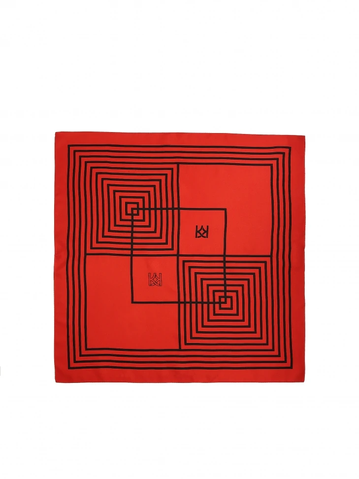 Kazar Red Silk Scarf With KAZAR Monogram