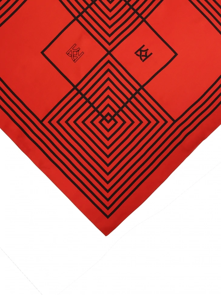 Kazar Red Silk Scarf With KAZAR Monogram