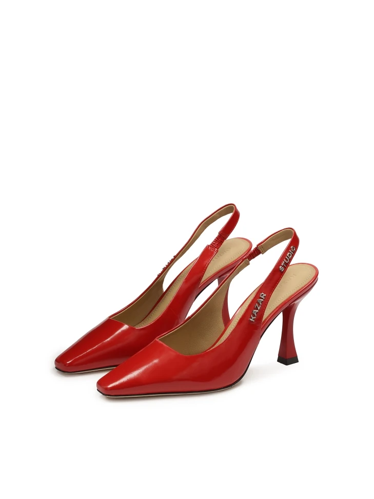 Kazar Red Slingback Pumps With A Cup Heel