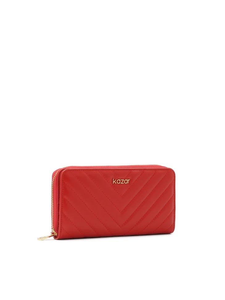 Kazar Red Wallet With Cross Quilting