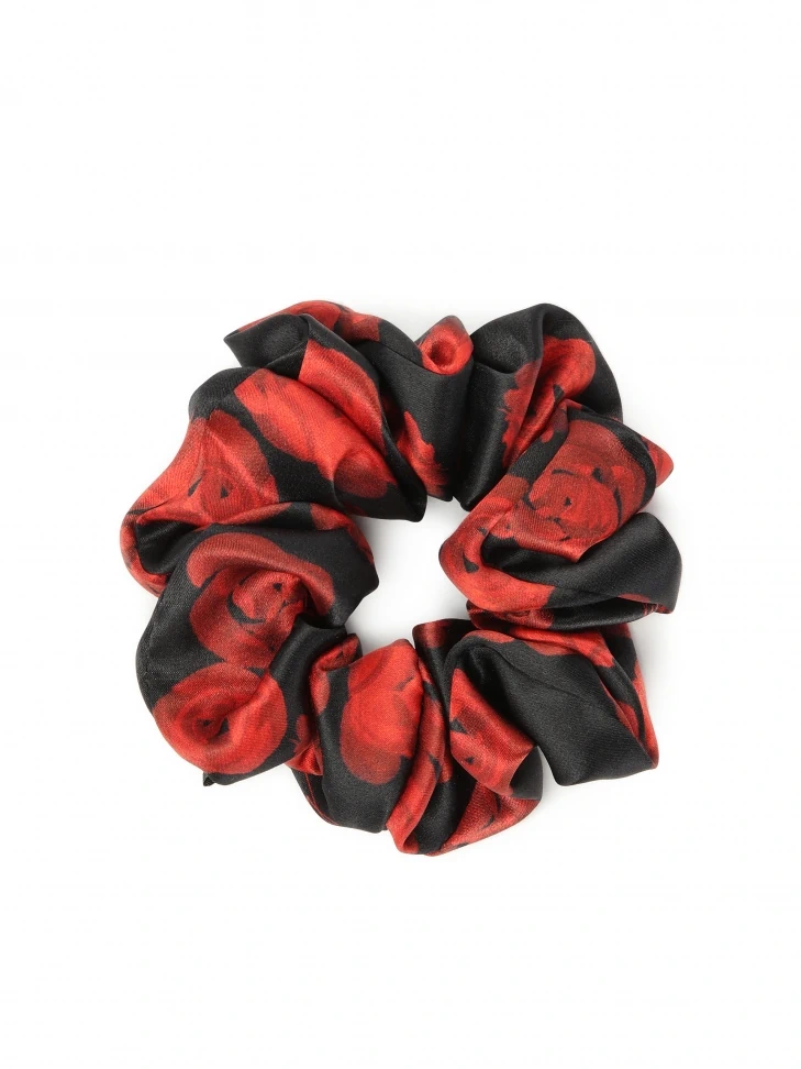kazar Satin black scrunchie with red roses