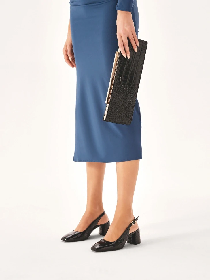 Kazar Semi-open Pumps In Embossed Patent Leather