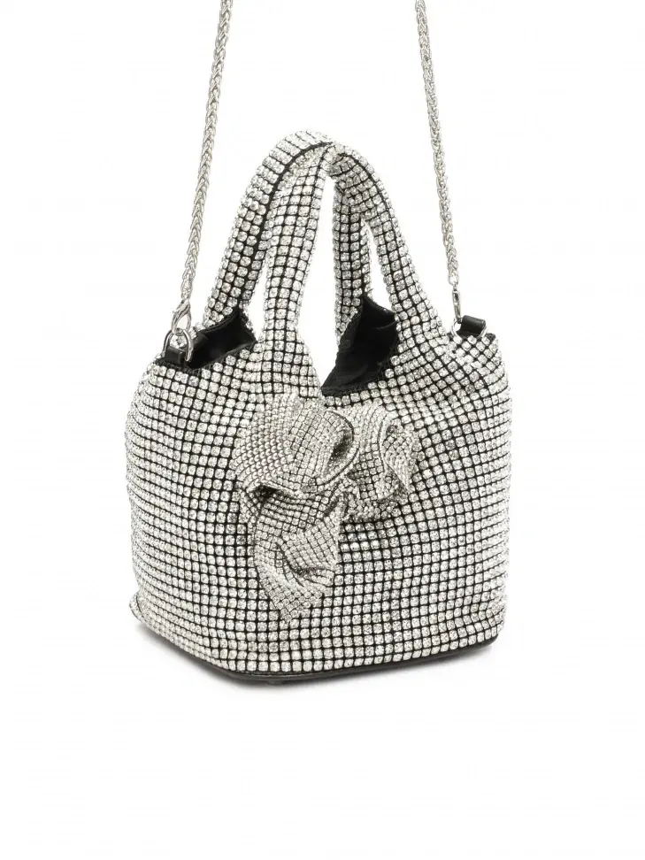 Kazar Shiny Handbag With Zircons And 3D Flowers