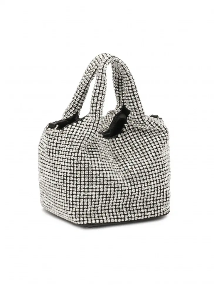 Kazar Shiny Handbag With Zircons And 3D Flowers
