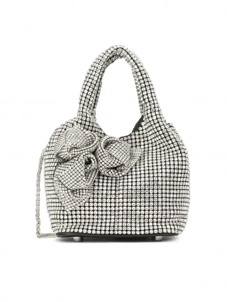 kazar Shiny handbag with zircons and 3D flowers