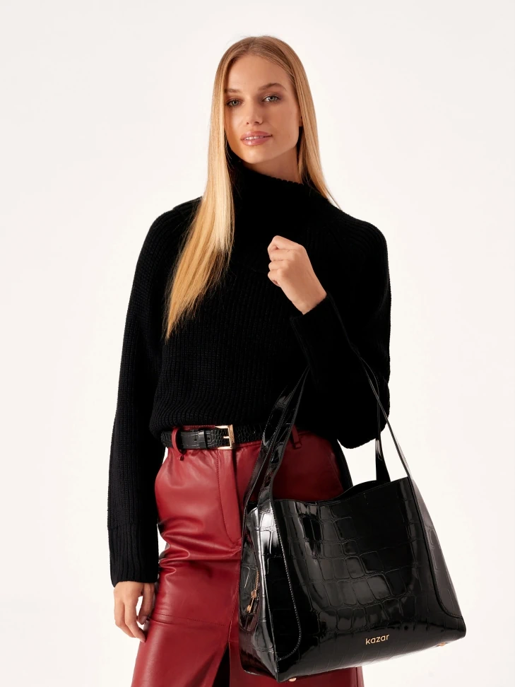 Kazar Shoulder Bag In Embossed Patent Leather