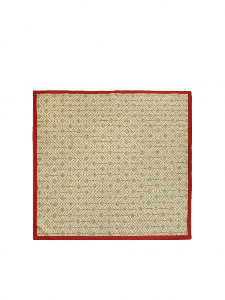 Kazar Silk Beige Scarf With Red Accent