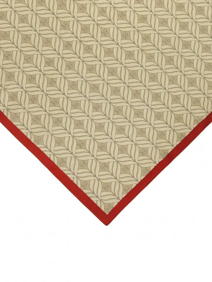 Kazar Silk Beige Scarf With Red Accent