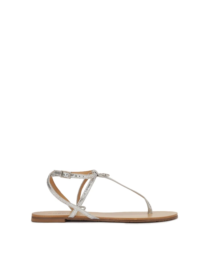 kazar Silver embossed leather flat sandals