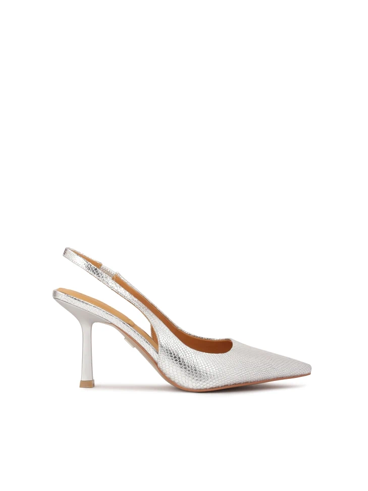 kazar Silver embossed leather slingback pumps