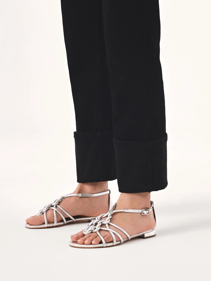 Kazar Silver Flat Sandals With Interlaced Straps