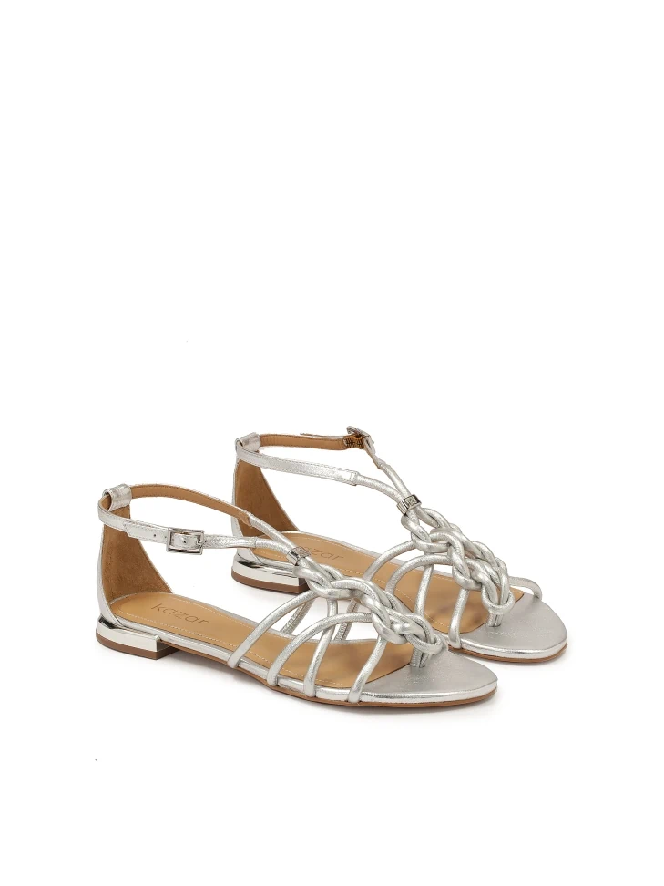 Kazar Silver Flat Sandals With Interlaced Straps