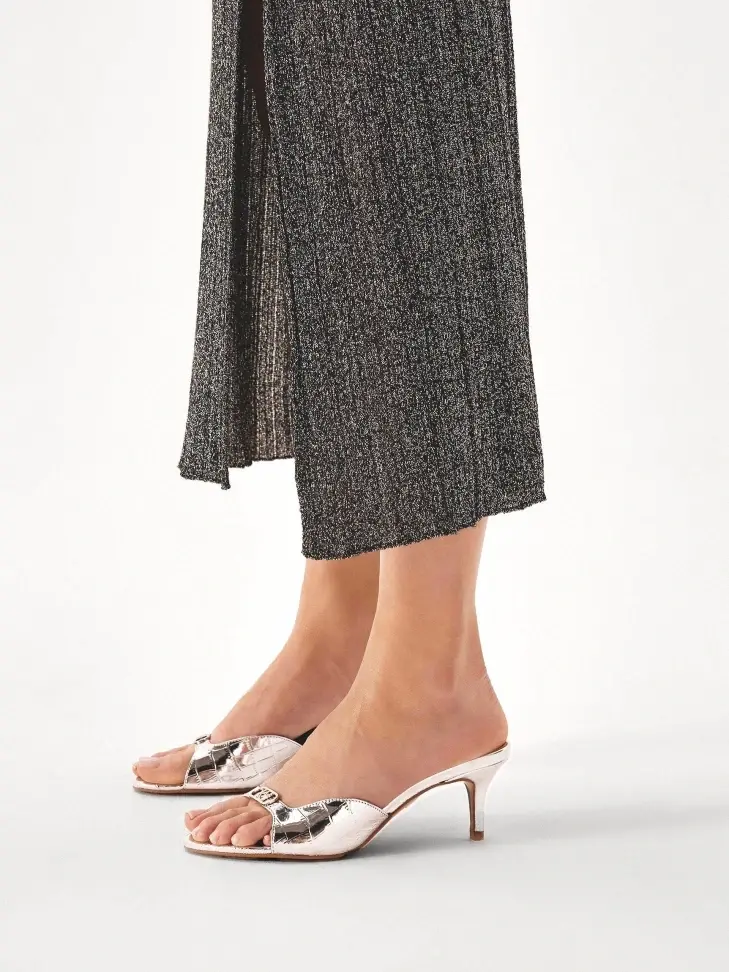 Kazar Silver Heeled Mules With Cut-out Upper