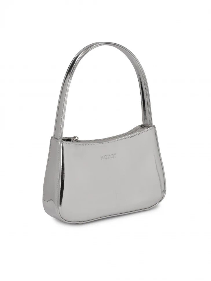 Kazar Silver Leather Baguette Handbag