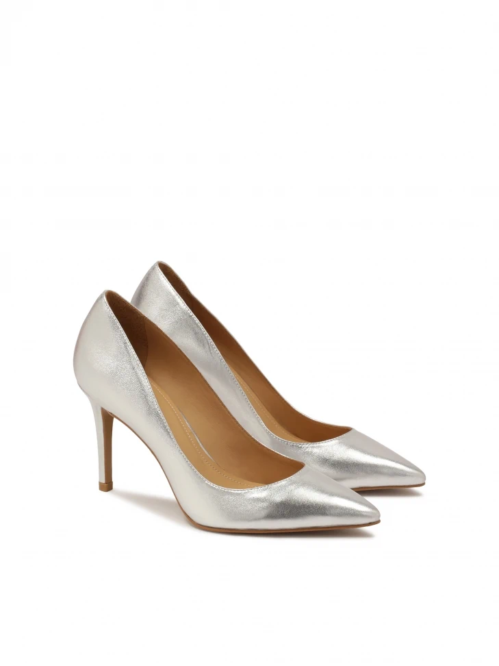 Kazar Silver Leather Minimal Pumps