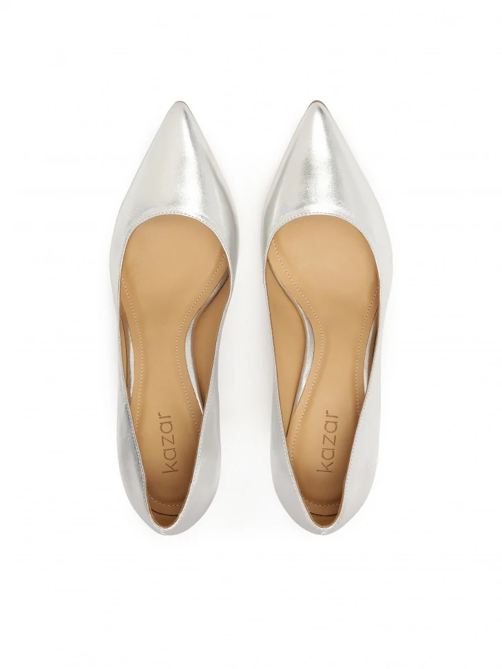 Kazar Silver Leather Minimal Pumps