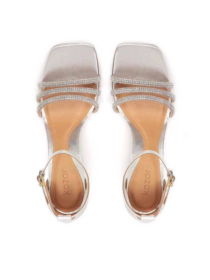 Kazar Silver Leather Sandals With A Covered Heel