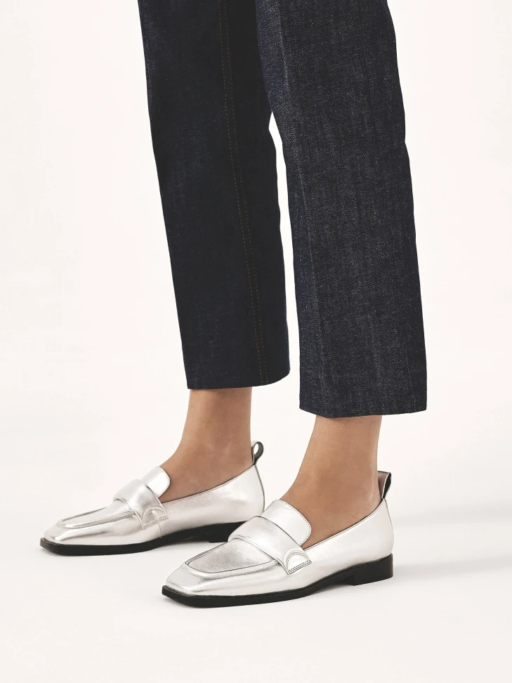 Kazar Silver Loafers With Square Toes