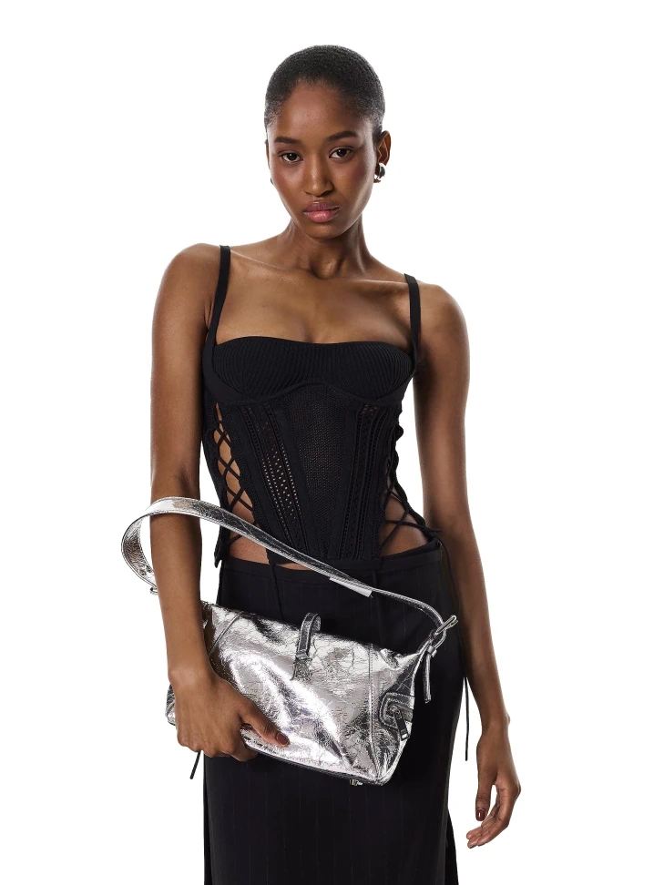 Kazar Silver Metallic Leather Handbag