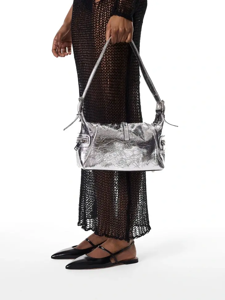 Kazar Silver Metallic Leather Handbag