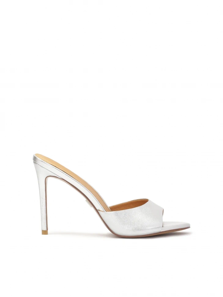 kazar Silver mules on a high stiletto heel