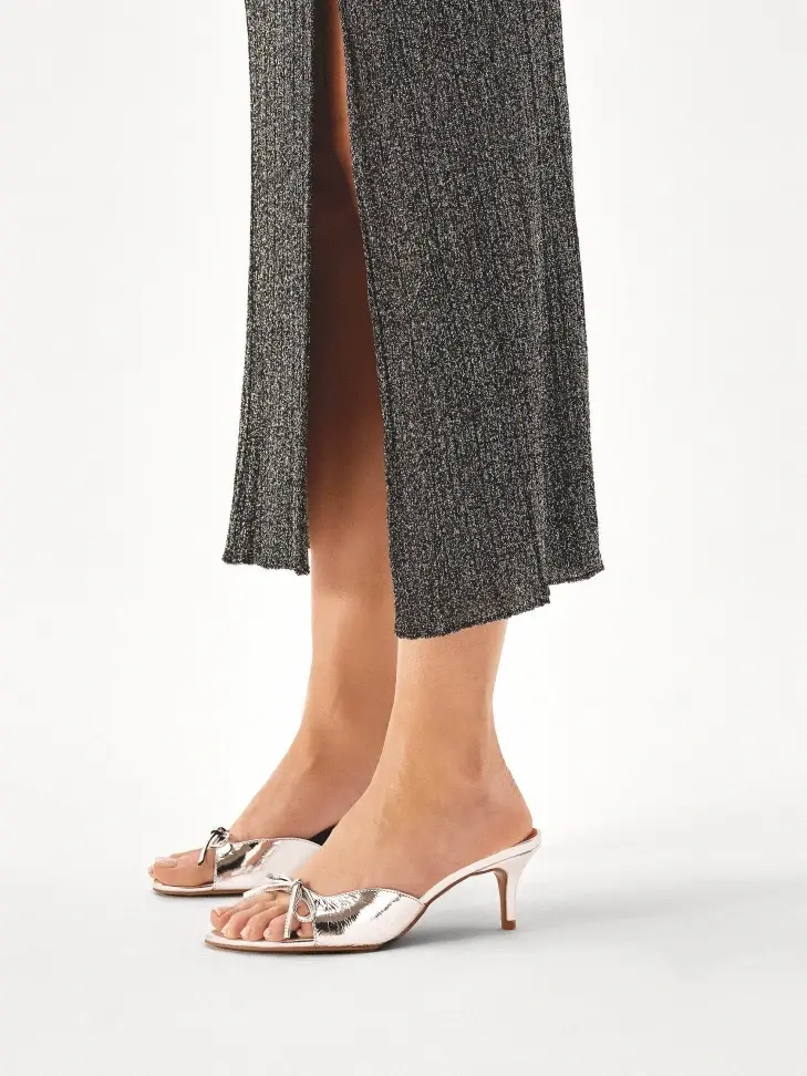 Kazar Silver Mules With Bow And Mid-heel