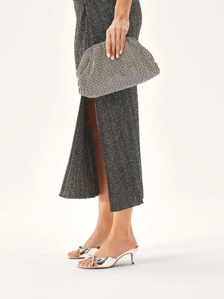 Kazar Silver Mules With Bow And Mid-heel
