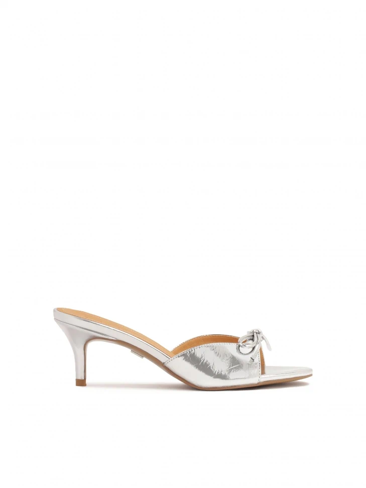 kazar Silver mules with bow and mid-heel