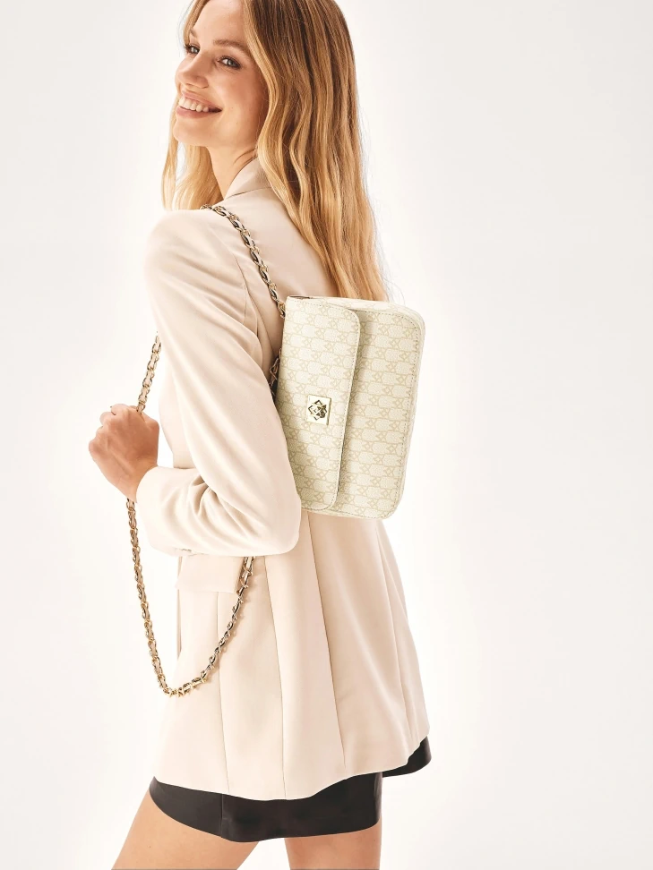 Kazar Sleek Leather Handbag In Beige Print