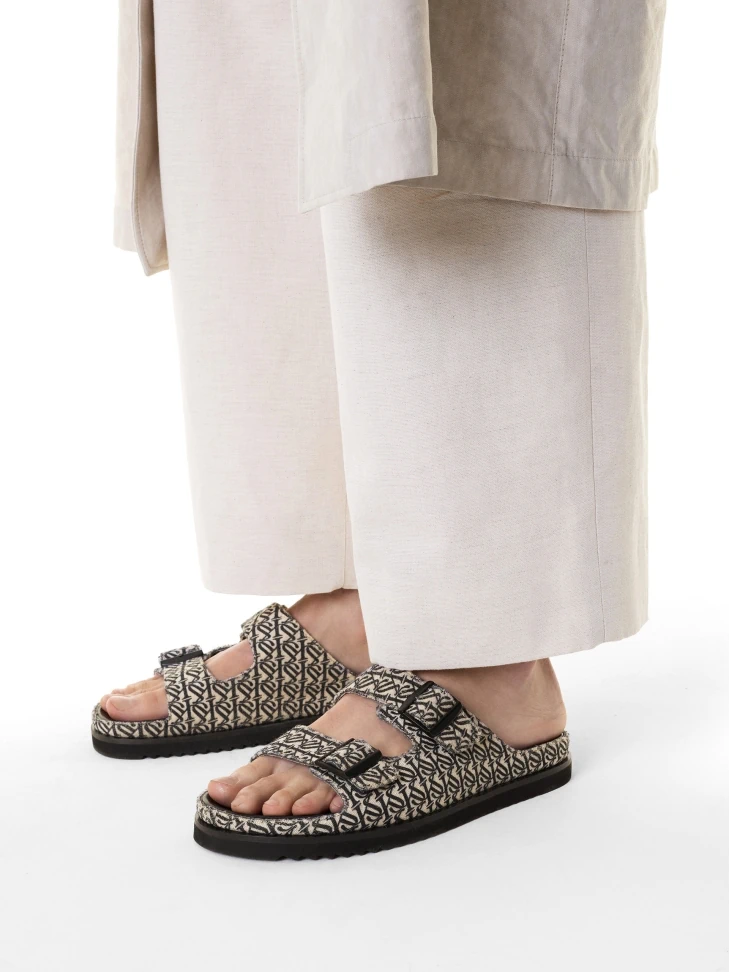 Kazar Slides Made Of Fabric With A Logo Pattern