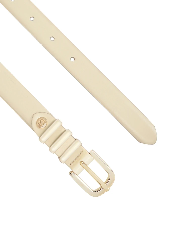 Kazar Slim Leather Belt In Cream Color