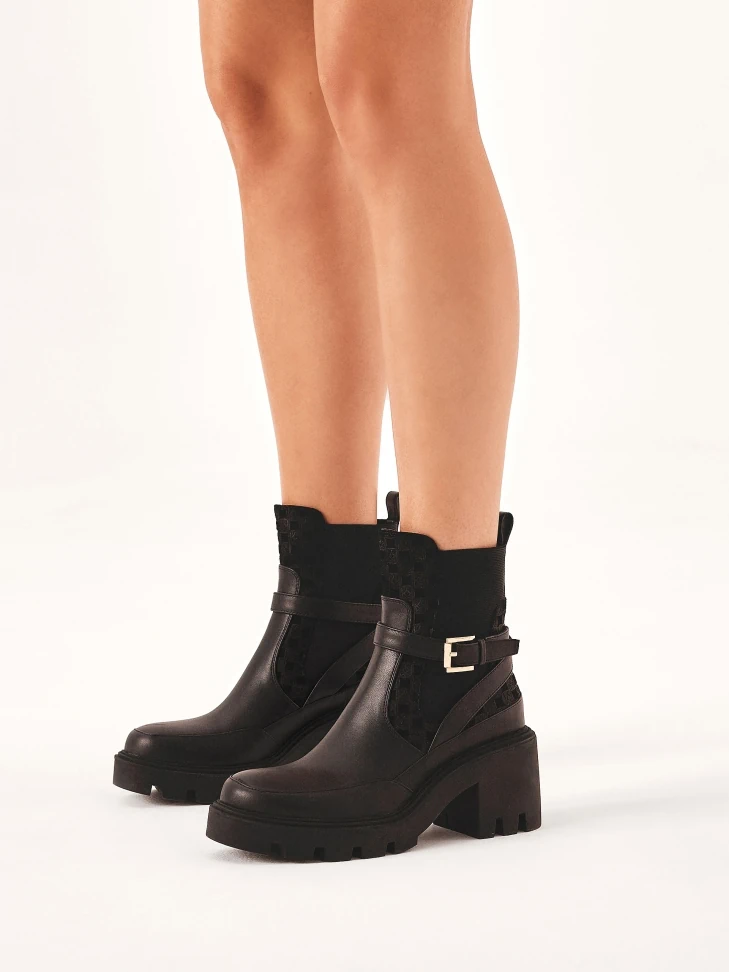 Kazar Slip-on Black Boots On Solid Sole With Heel