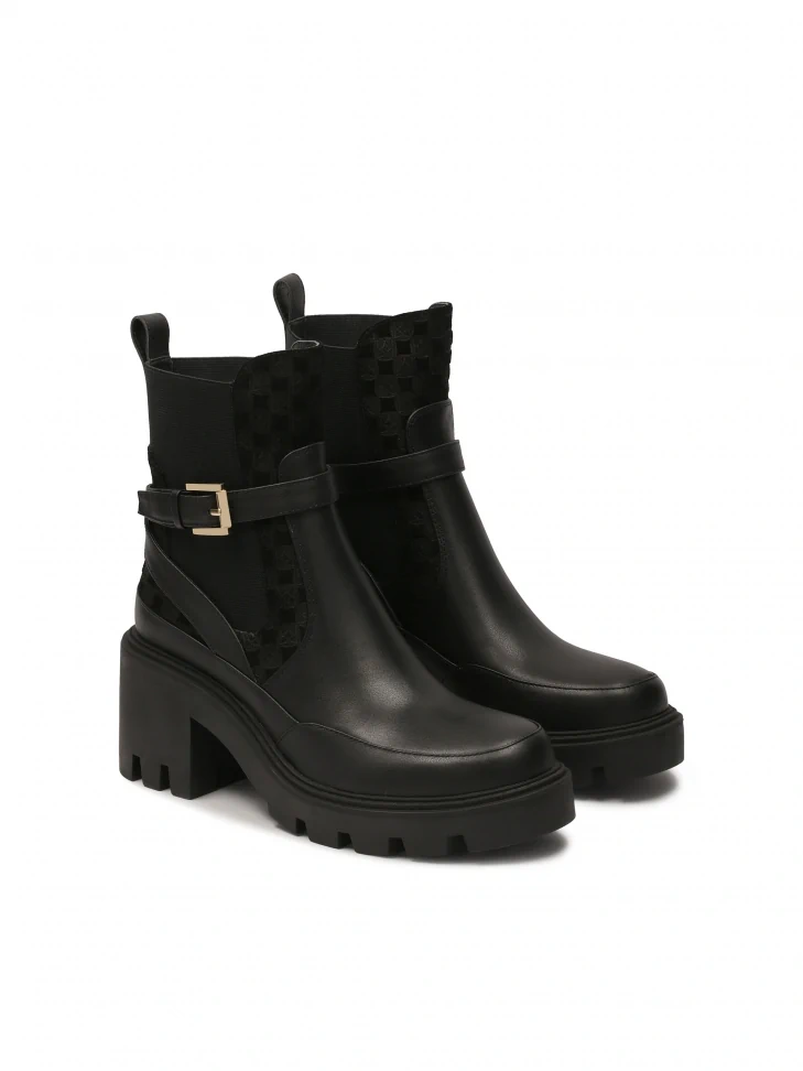 Kazar Slip-on Black Boots On Solid Sole With Heel