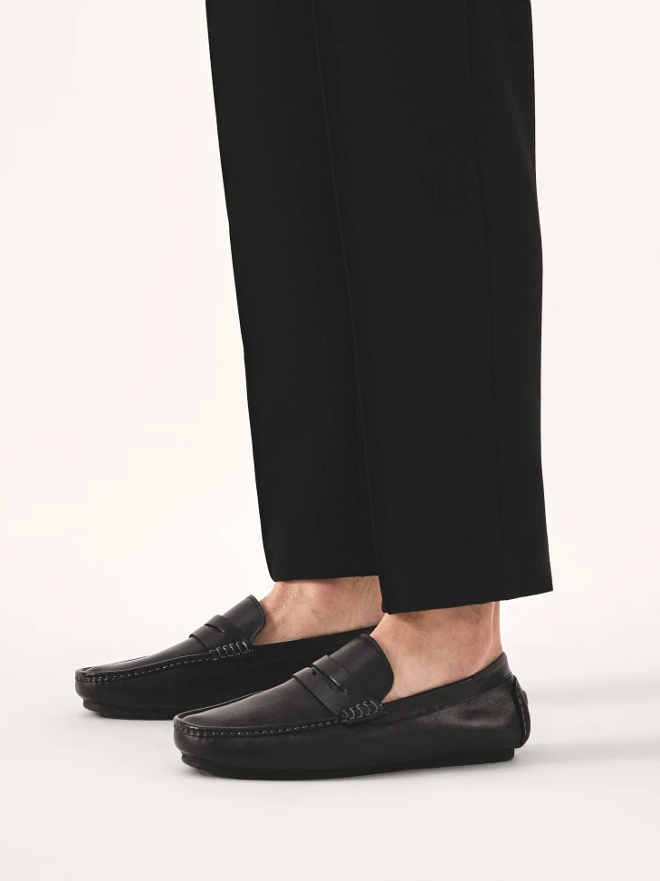 Kazar Slip-on Black Moccasins With Heel Overlay