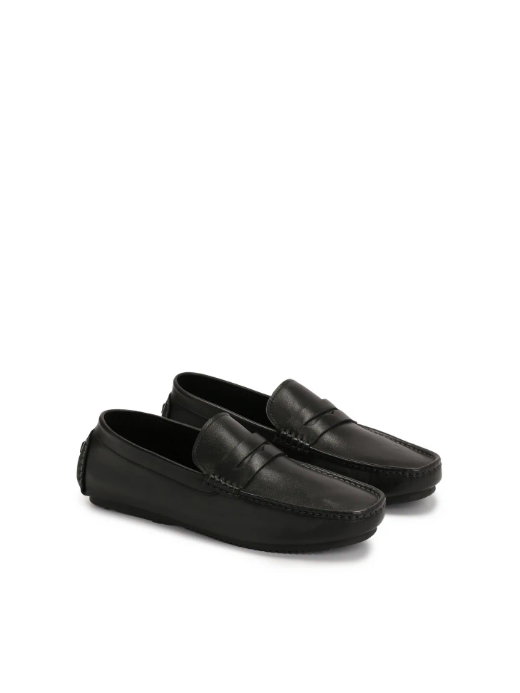 Kazar Slip-on Black Moccasins With Heel Overlay