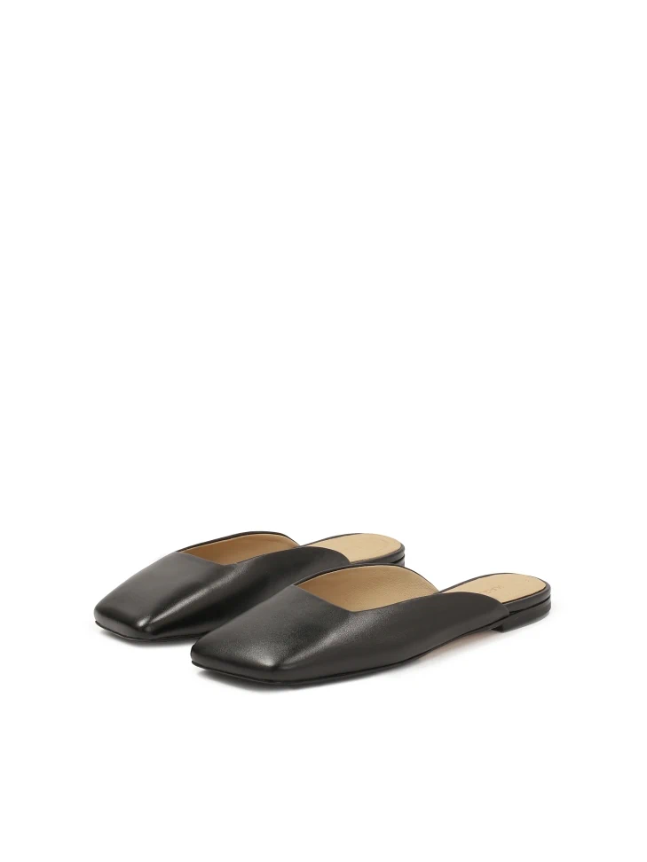 Kazar Slip-on Black Slides With Square Front