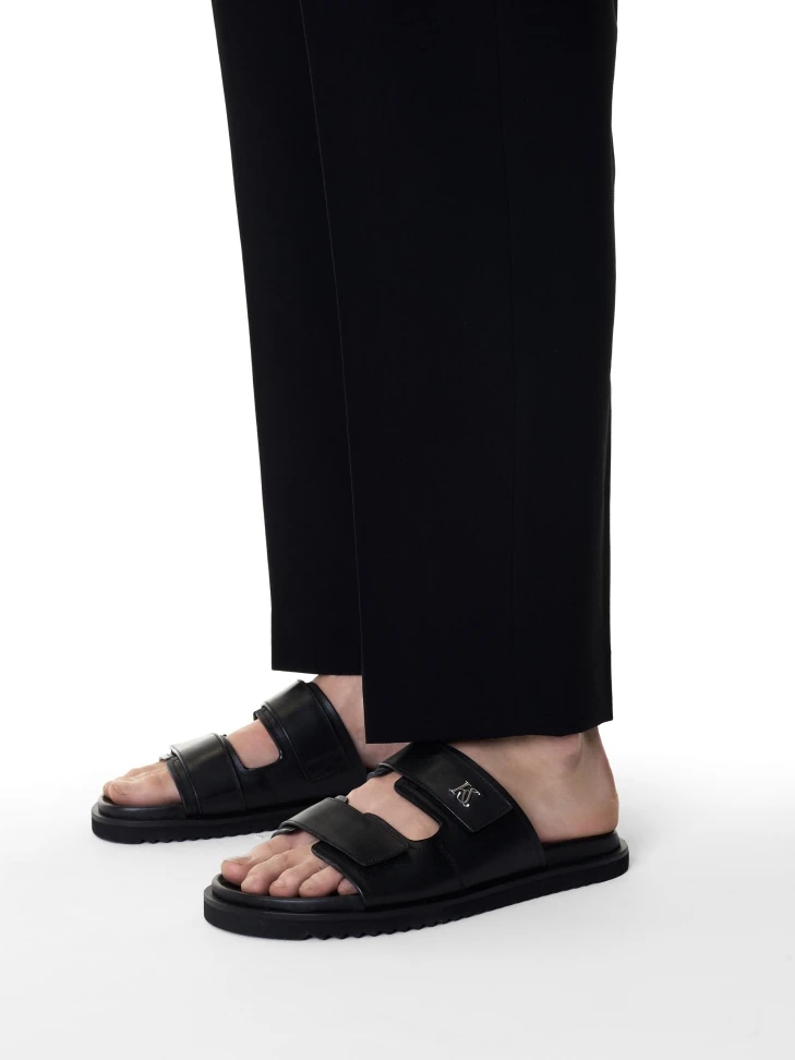 Kazar Slip-on Black Slides With Velcro Straps