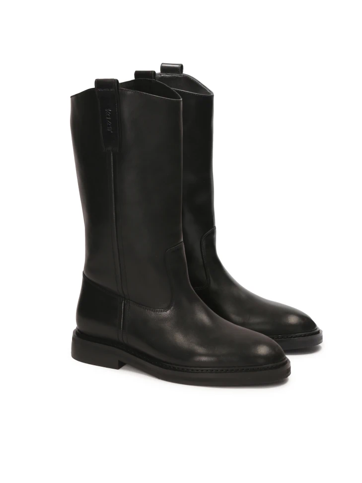 Kazar Slip-on Leather Boots With Flat Heel